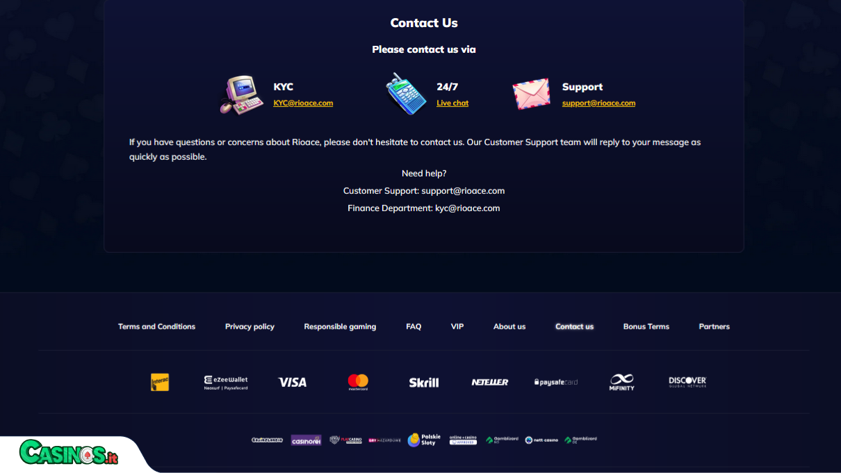 RioAce Casino Supporto