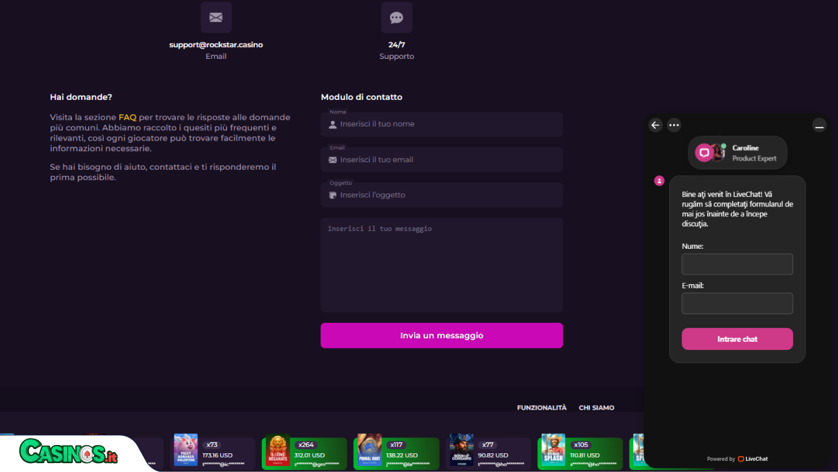 Rockstar Casino Supporto