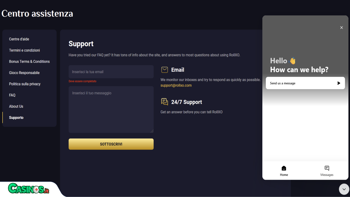 RollXO Casino Supporto
