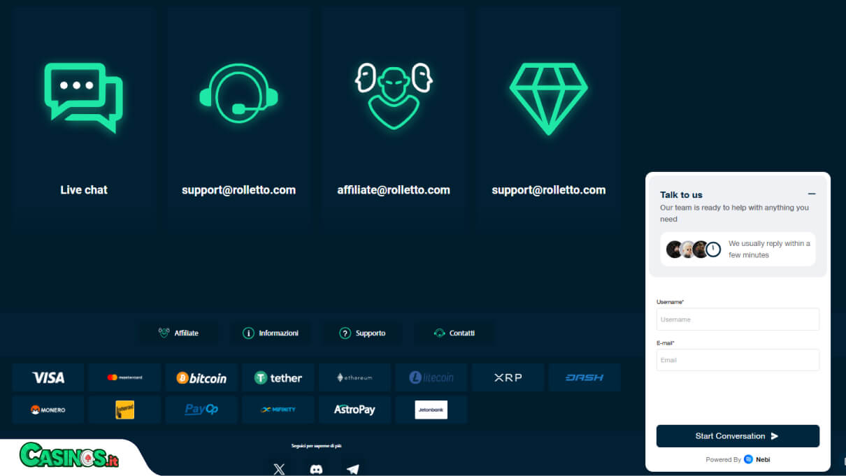 Rolletto Casino Supporto