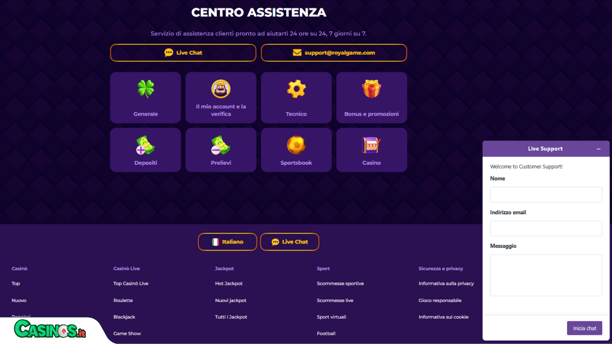 RoyalGame Casino Supporto