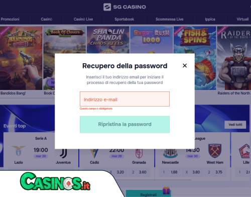 SG Casino problema di accesso