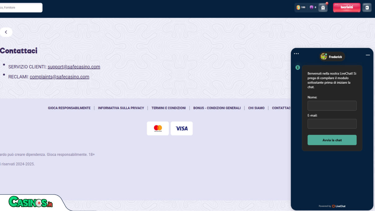 SafeCasino Casino Supporto