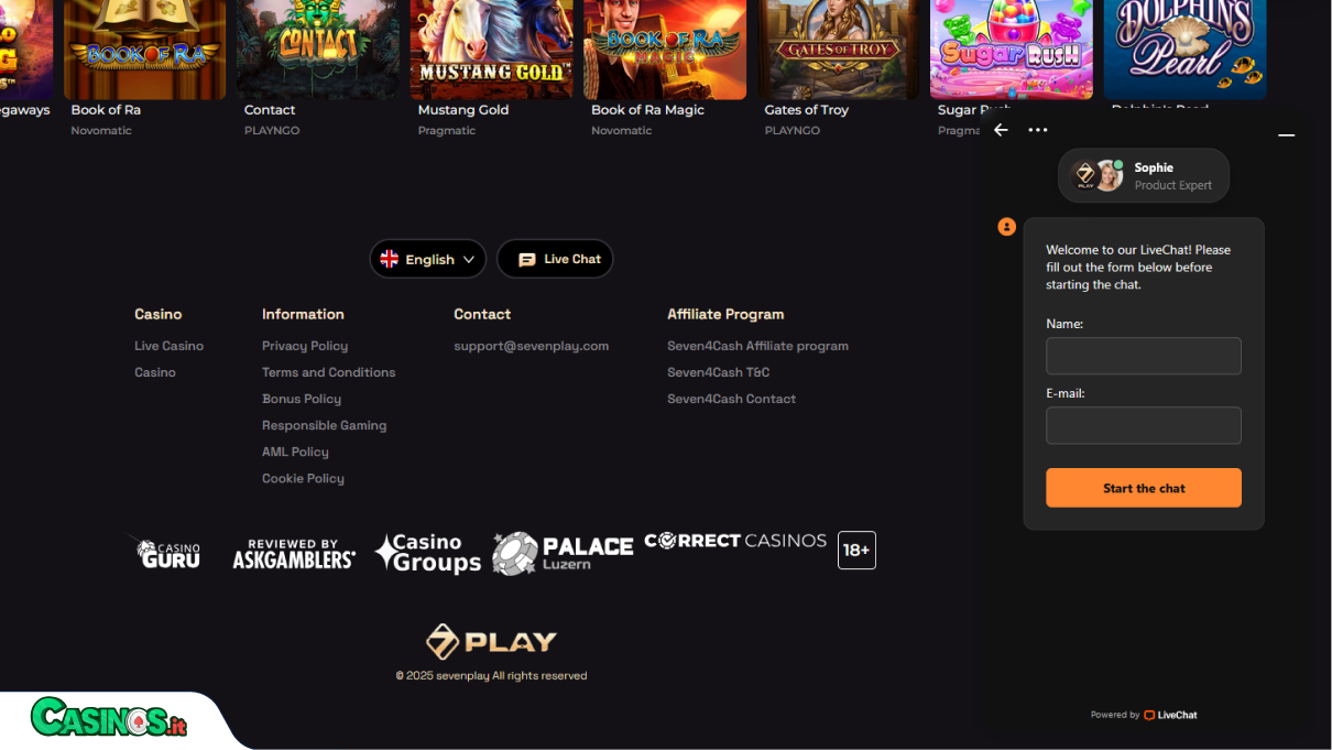 SevenPlay Casino Supporto