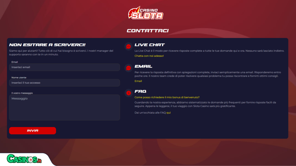 Slota Casino Supporto