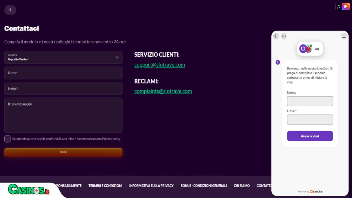 Slotrave Casino Supporto