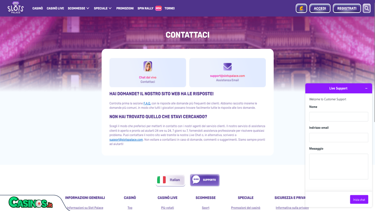 Slots Palace Casino Supporto