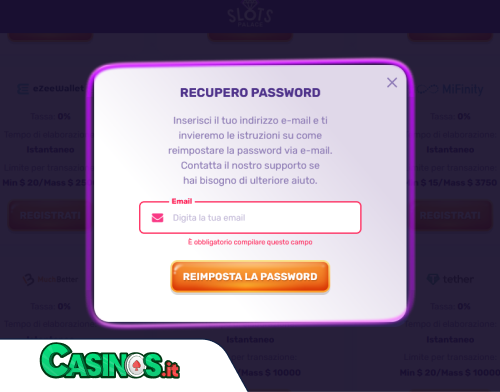 Slots Palace Casino problema di accesso