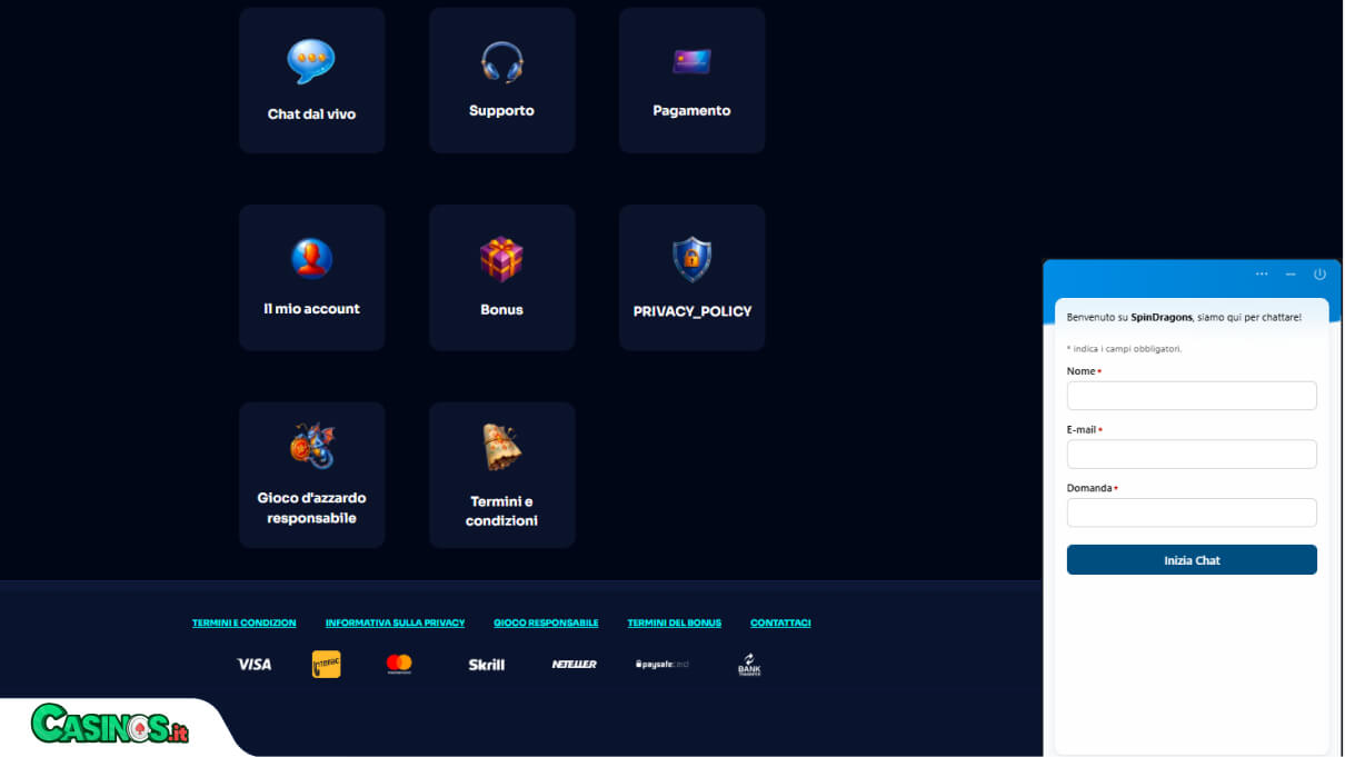 SpinDragons Casino Supporto