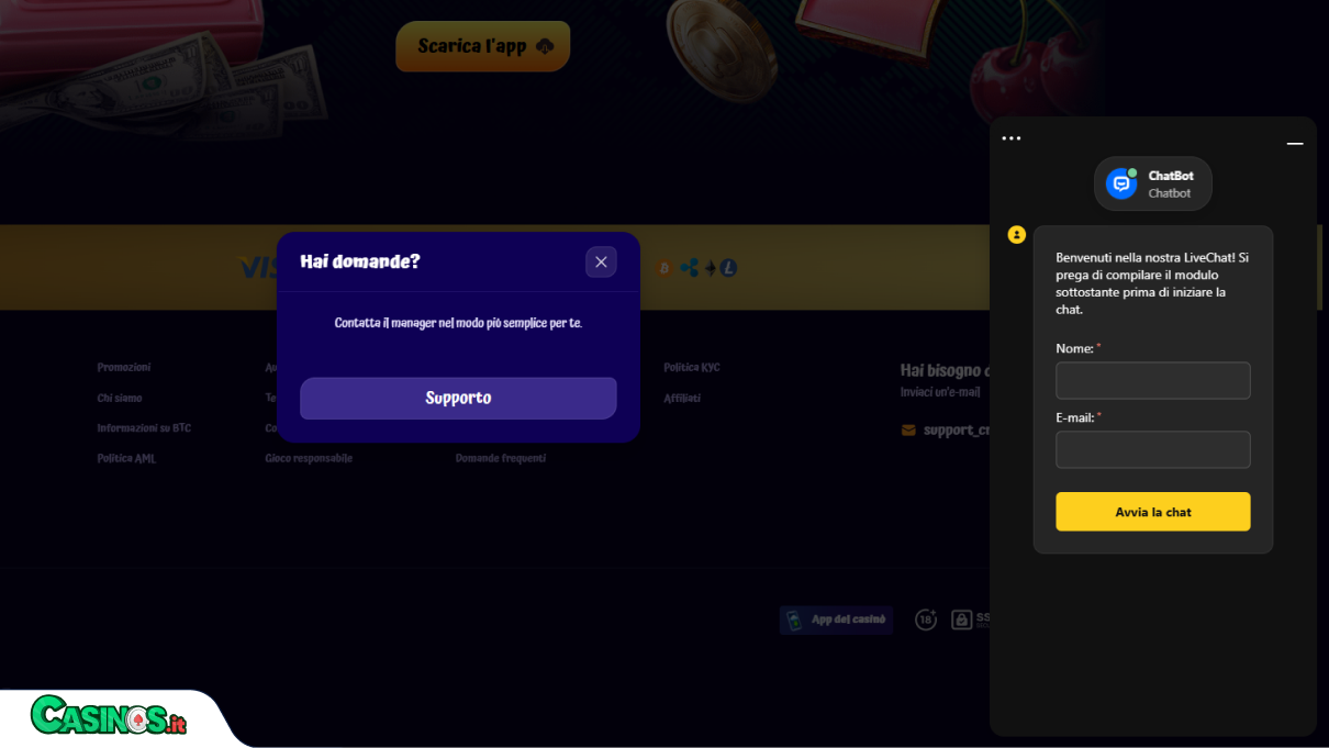 SpinGranny Casino Supporto
