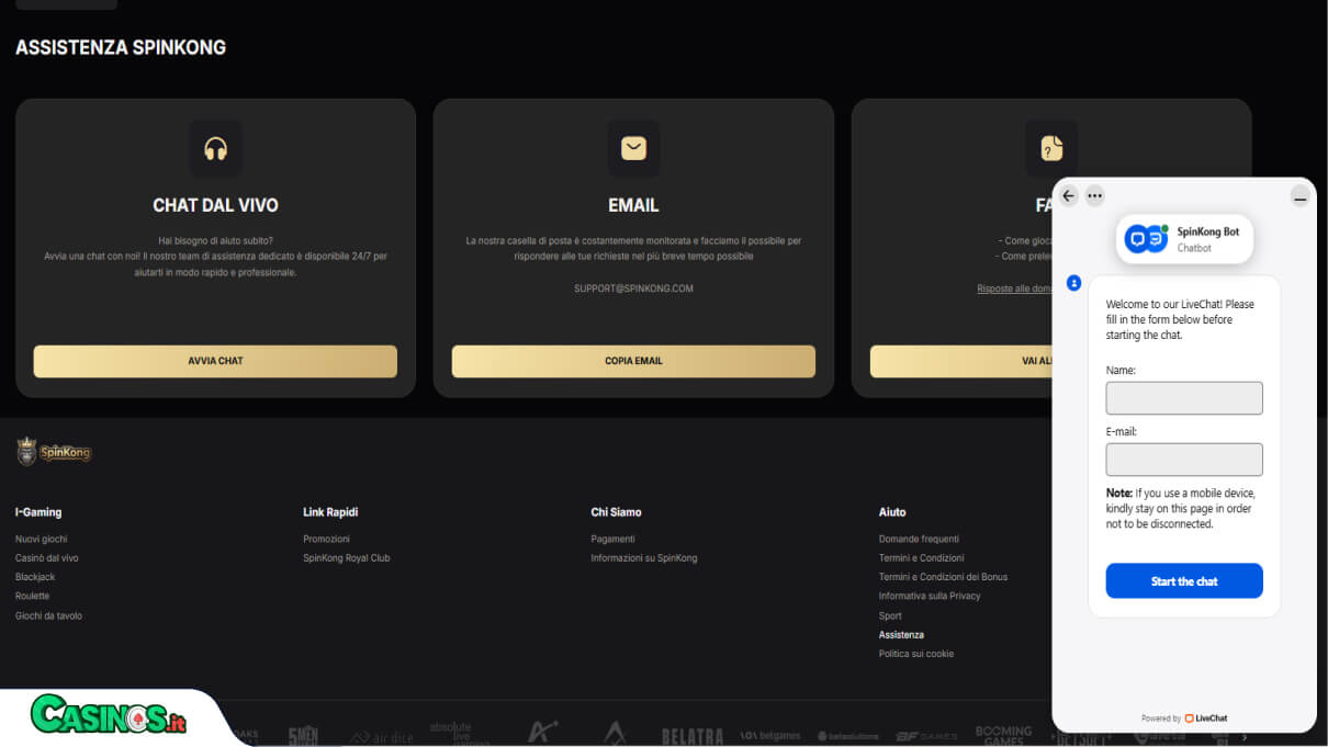 SpinKong Casino Supporto