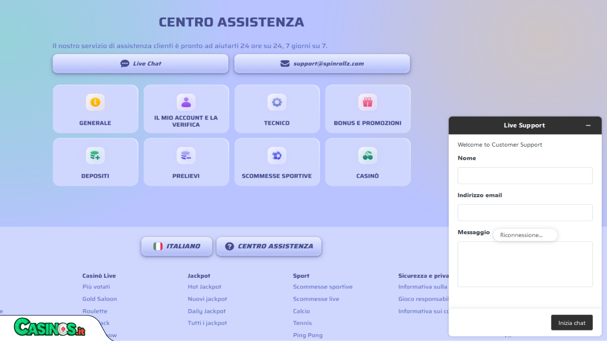 SpinRollz Casino Supporto