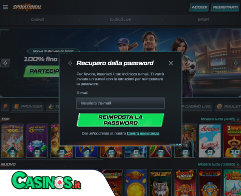 Spinational Casino problema di accesso