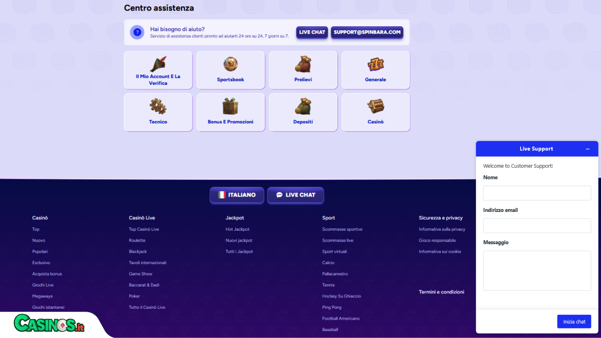 Spinbara Casino Supporto