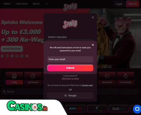 Spinko Casino problema di accesso