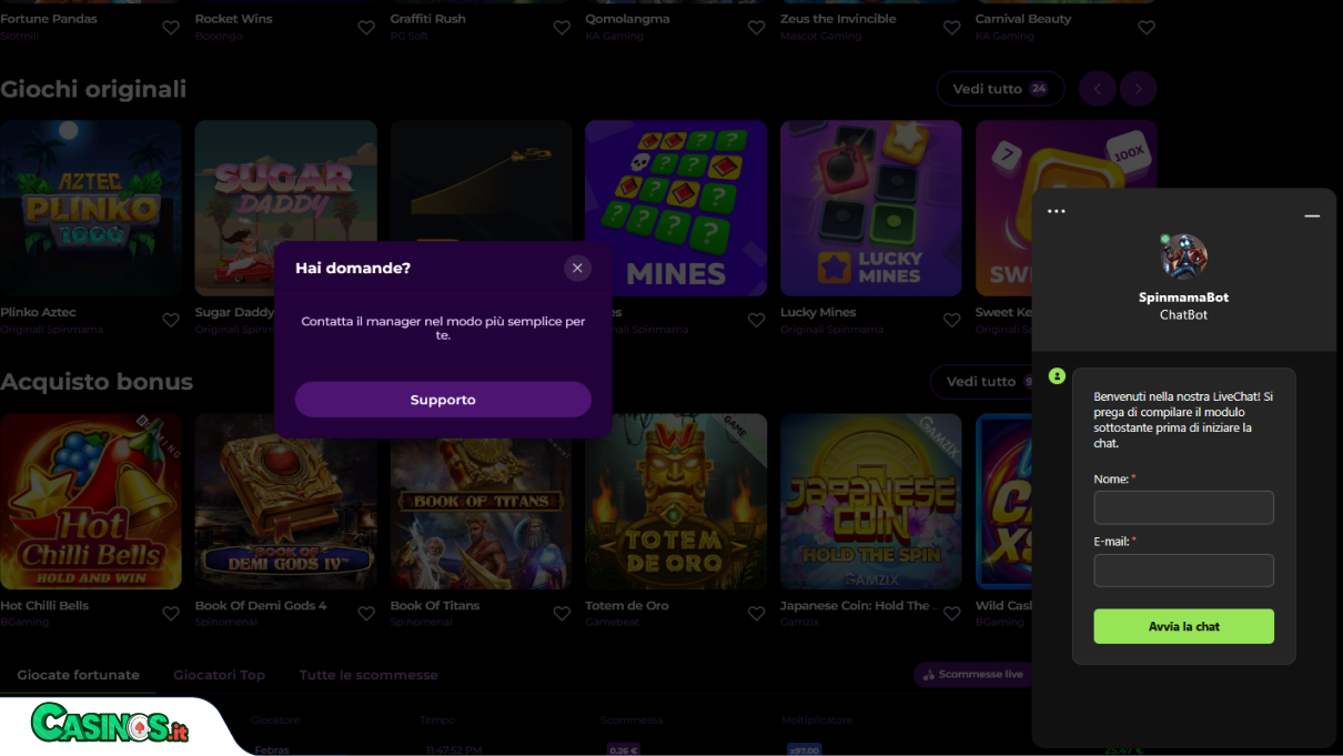Spinmama Casino Supporto