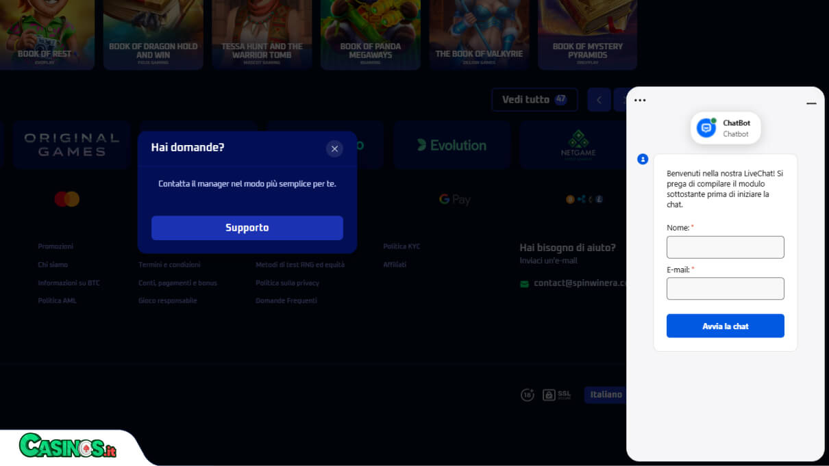 Spinwinera Casino Supporto