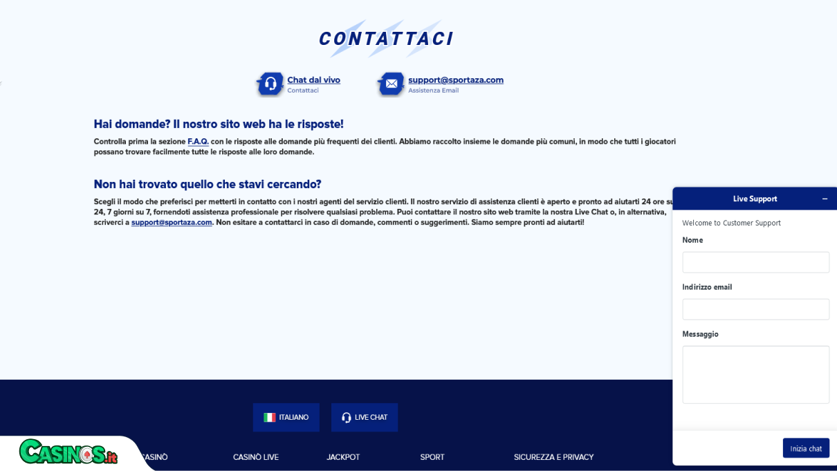 Sportaza Casino Supporto