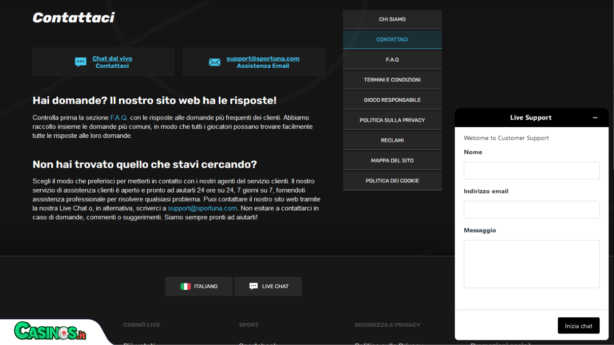 Sportuna Casino Supporto