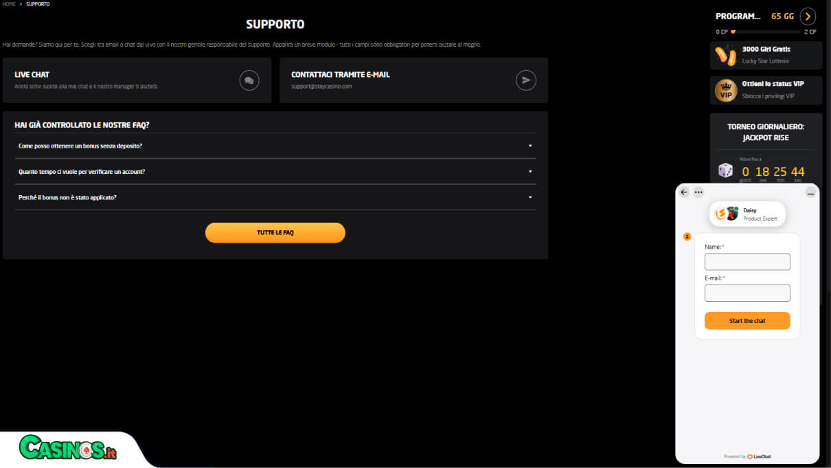 Stay Casino Supporto