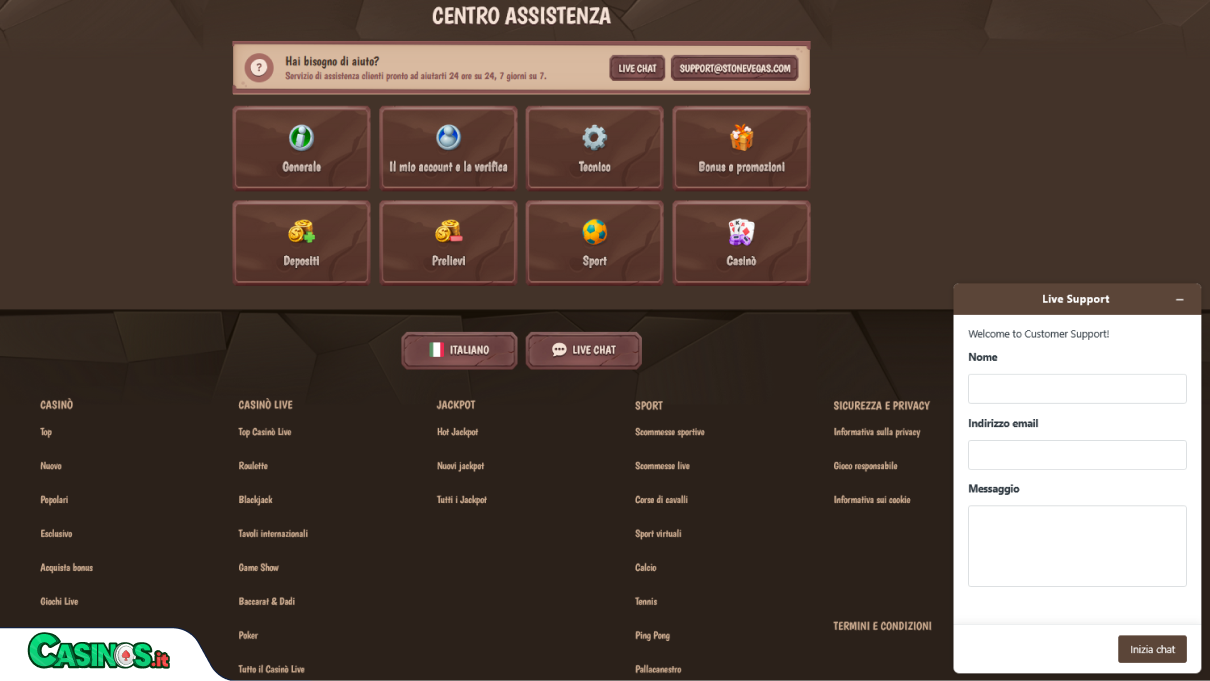 StoneVegas Casino Supporto