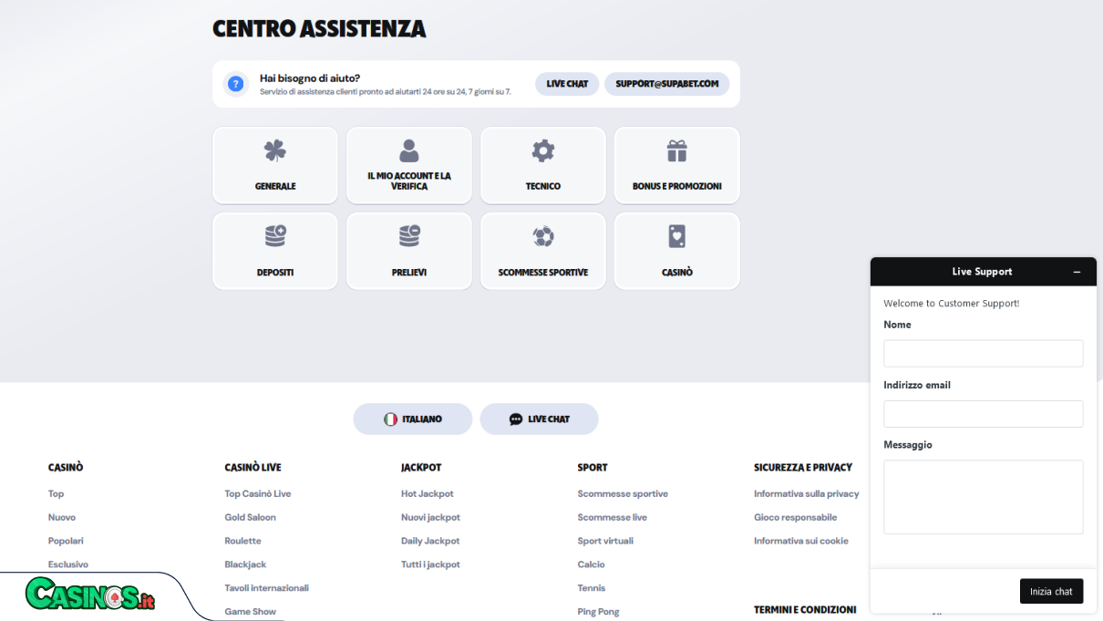 Supabet Casino Supporto