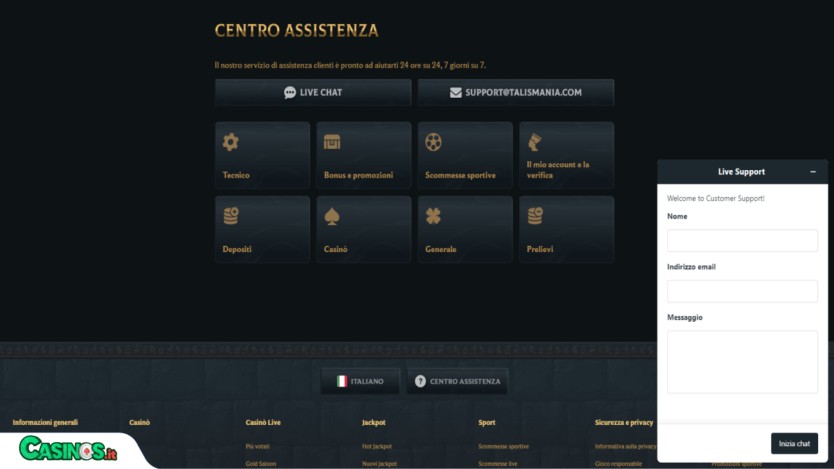 Talismania Casino Supporto