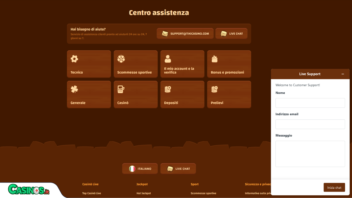 Tiki Casino Supporto