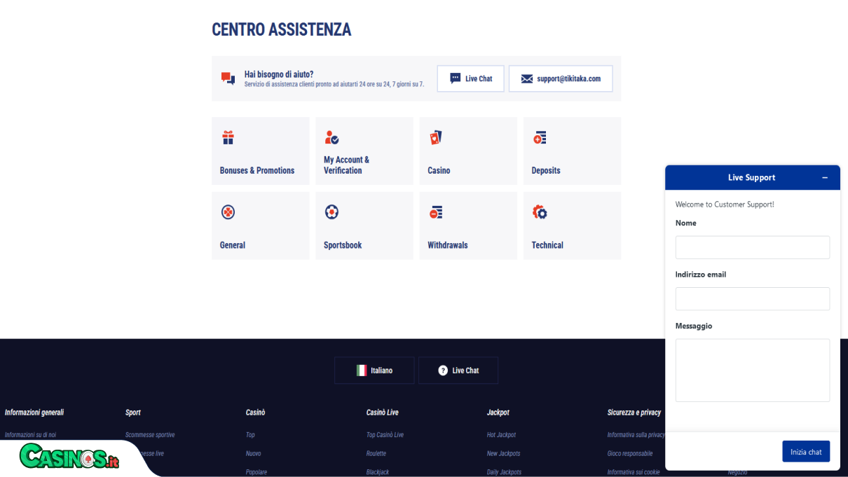 TikiTaka Casino Supporto