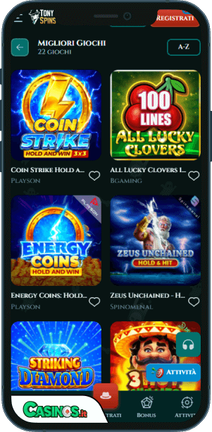 TonySpins Casino app mobile
