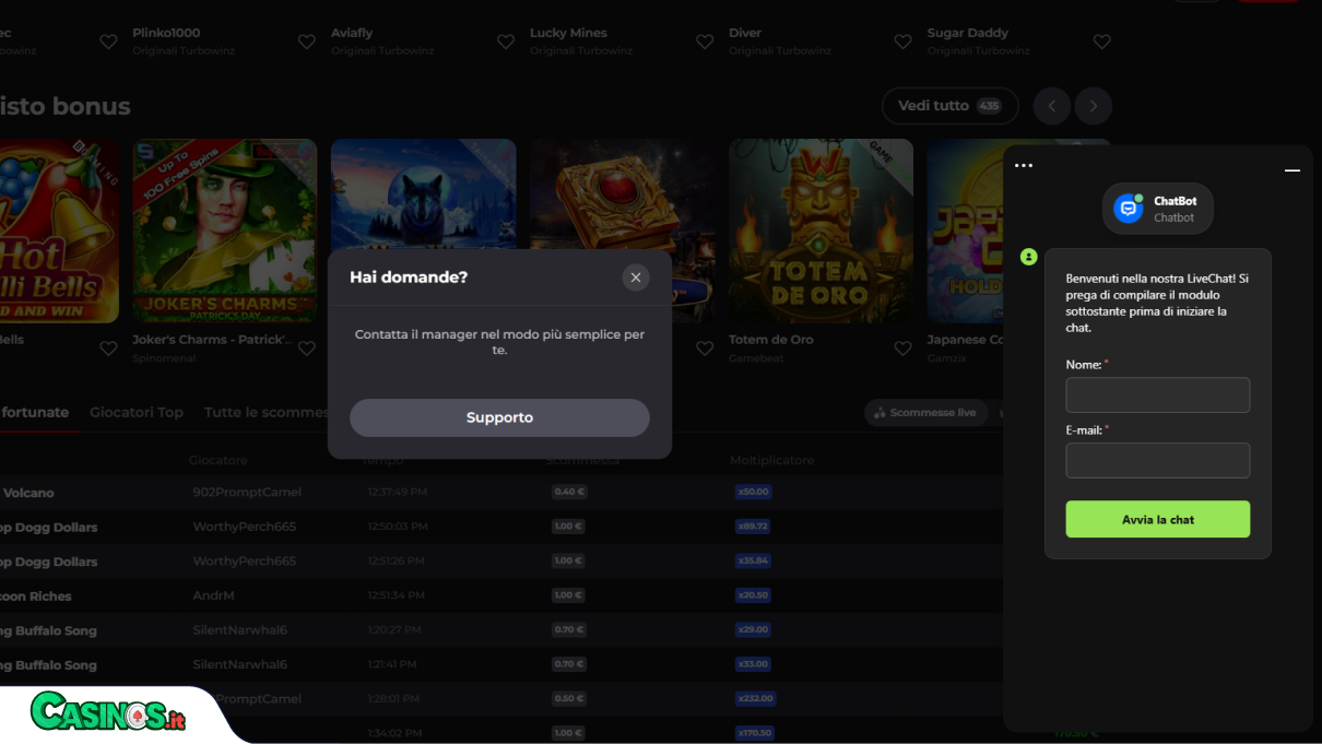 Turbowinz Casino Supporto