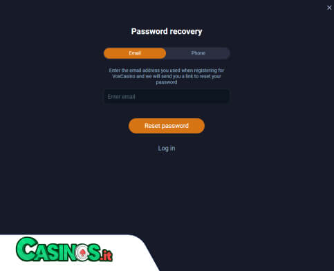 VOX Casino problema di accesso