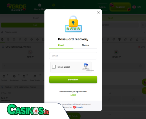 Verde Casino problema di accesso
