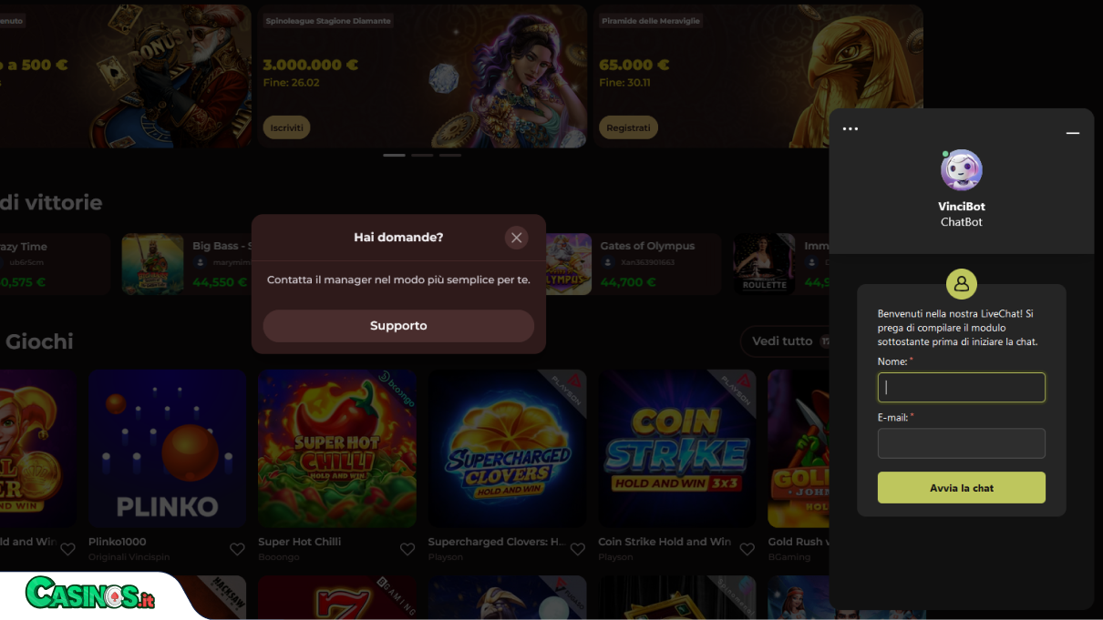 VinciSpin Casino Supporto