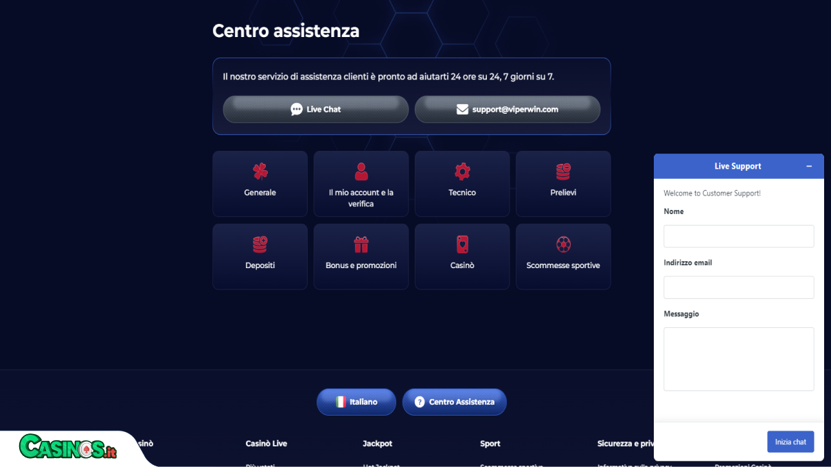 Viperwin Casino Supporto