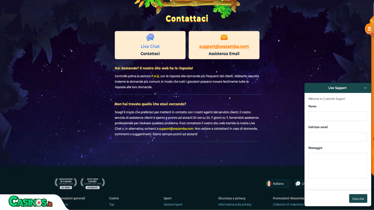 Wazamba Casino Supporto