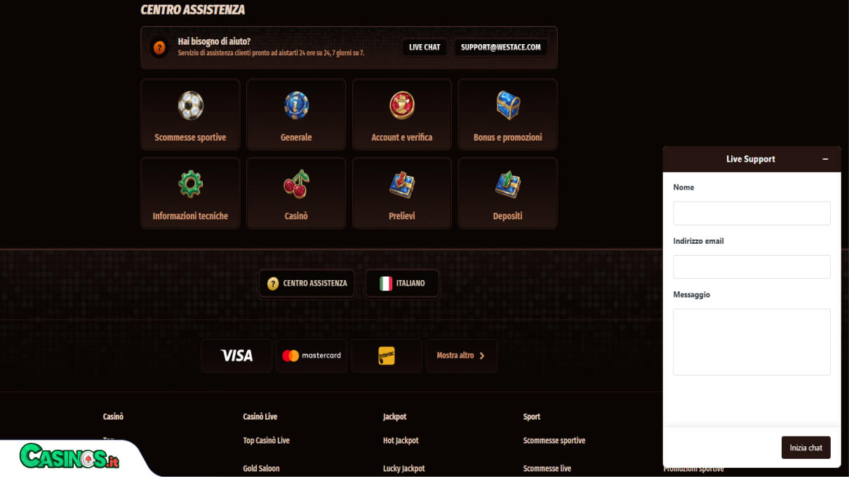 Westace Casino Supporto