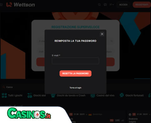 Wettson Casino problema di accesso