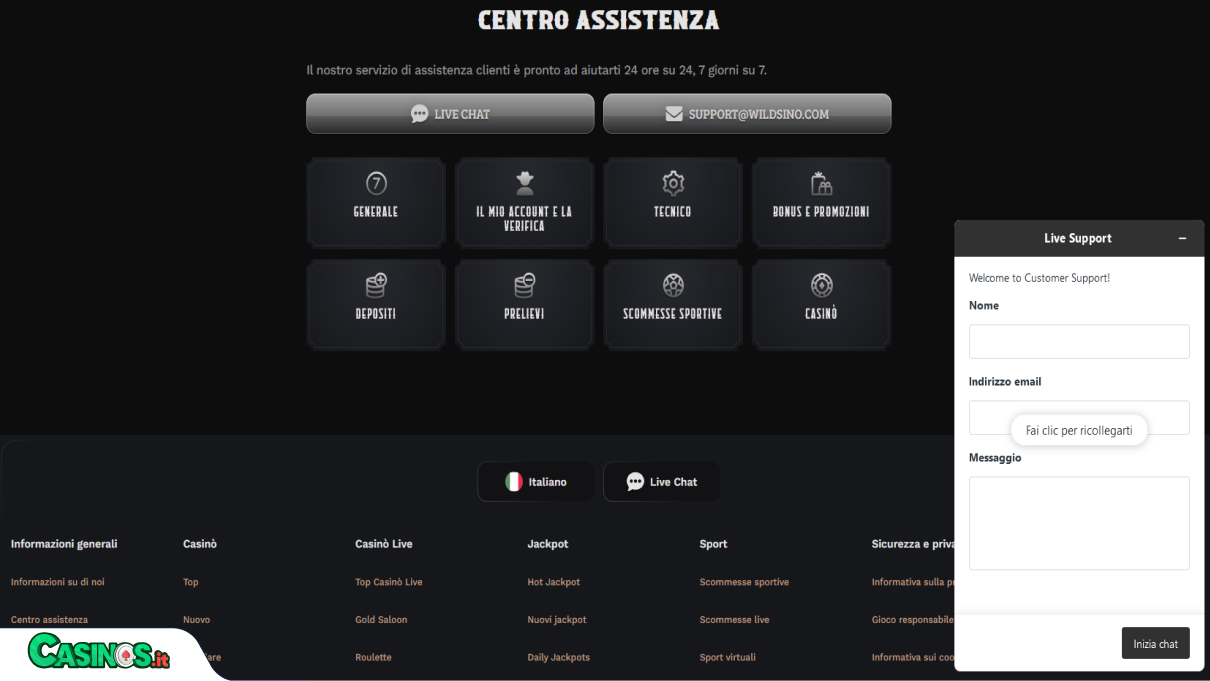 Wildsino Casino Supporto