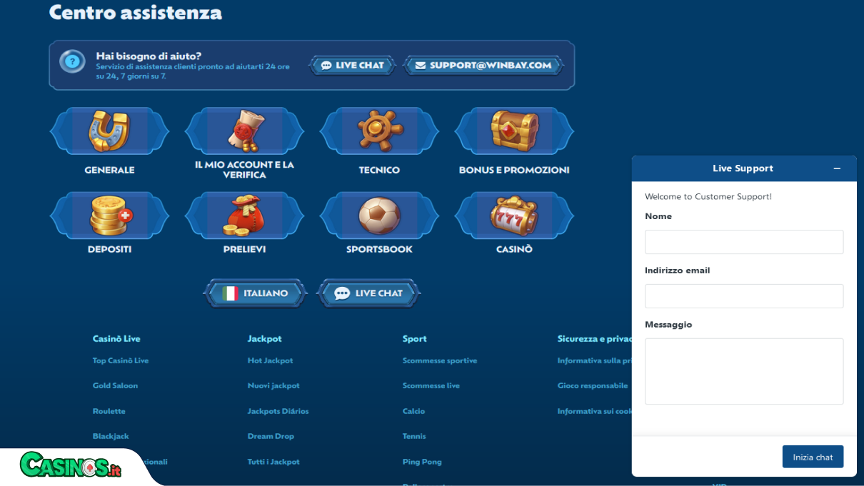 WinBay Casino Supporto