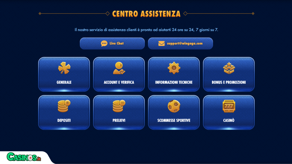 WinGaga Casino Supporto