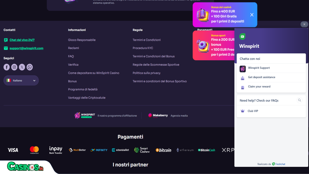 WinSpirit Casino Supporto