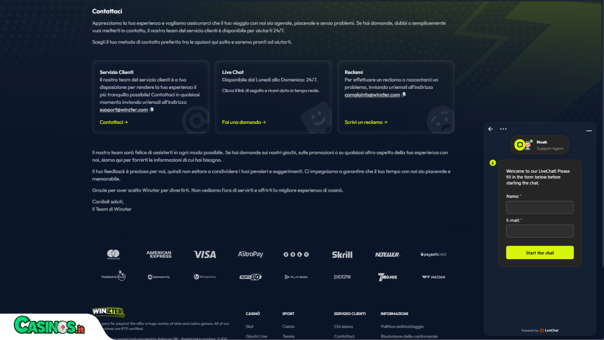 WinZter Casino Supporto