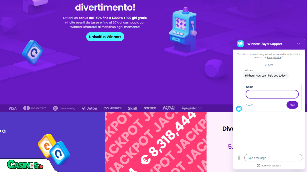 Winnerz Casino Supporto