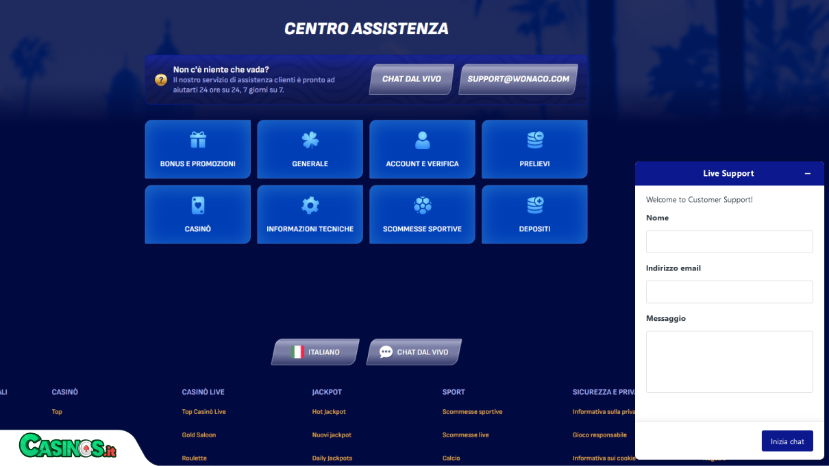 Wonaco Casino Supporto