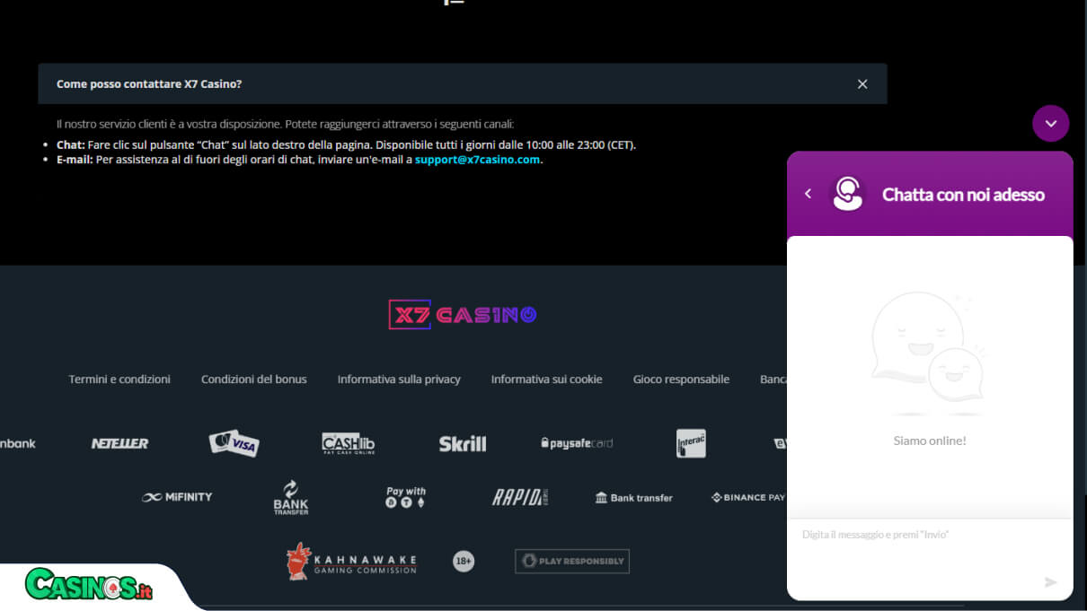 X7 Casino Supporto