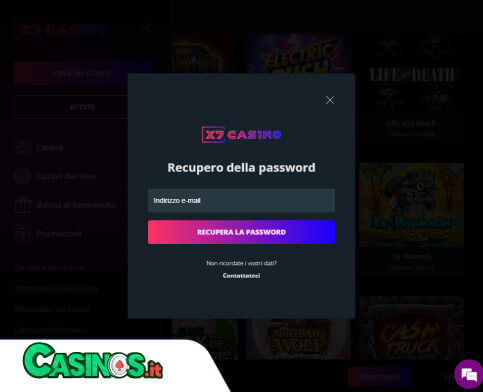 X7 Casino problema di accesso