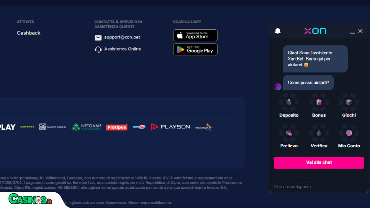 Xon.Bet Casino Supporto