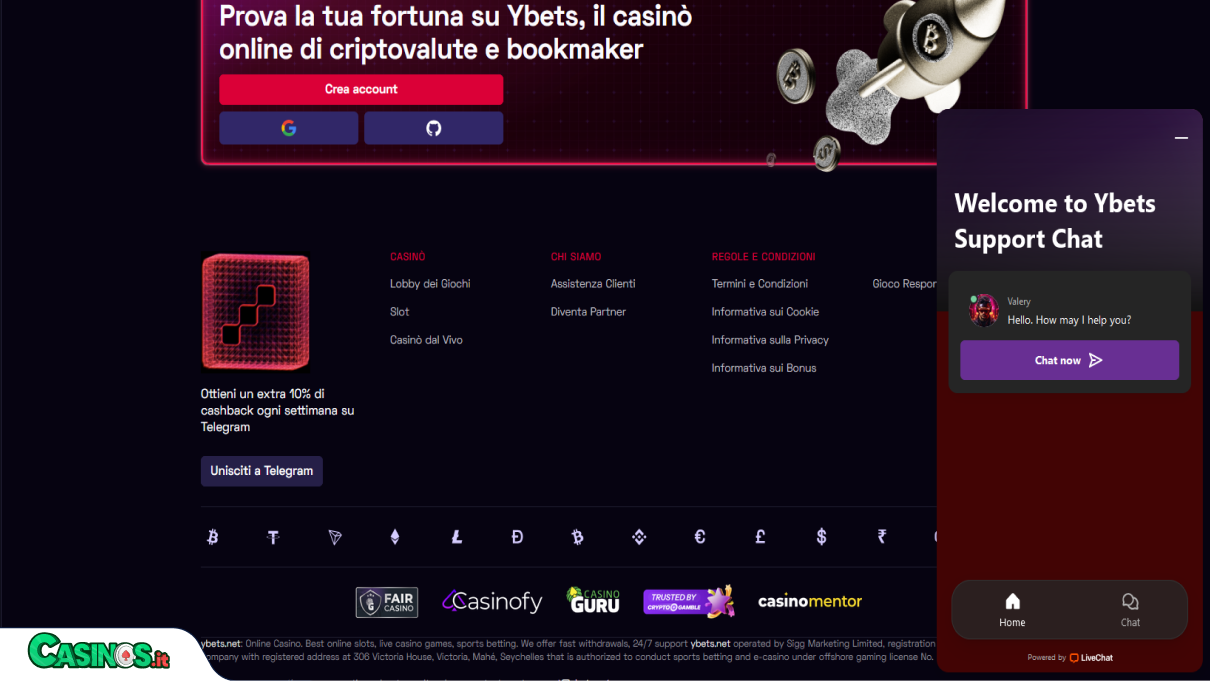 Ybets Casino Supporto