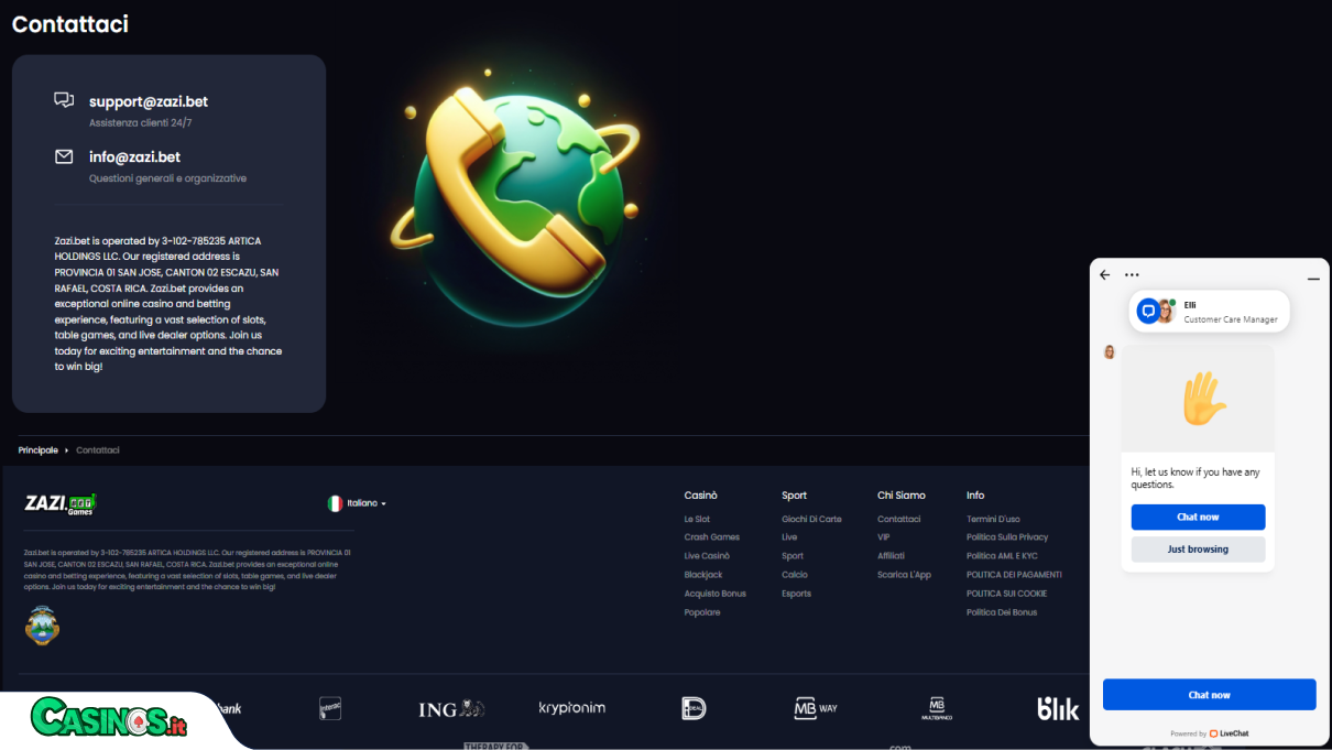 ZaziBet Casino Supporto